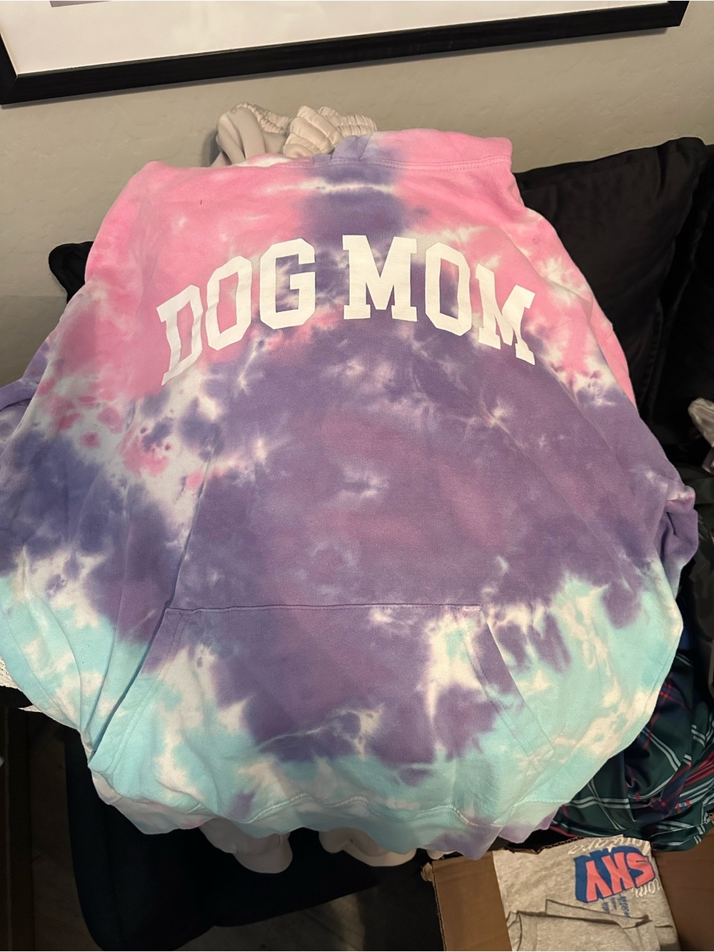 Tie-Dye "DOG MOM" Pullover Hoodie - Pink, Purple & Teal